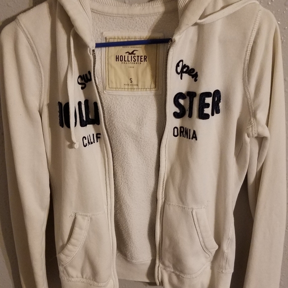 Y2K White/Navy Hollister Zip up Hoodie - Picture 4 of 5